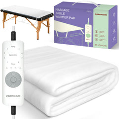 PARMOOM front view of massage table warmer pad showing full surface and brand — professional warmth