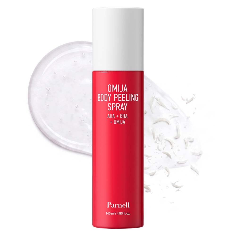 Parnell front packaging showing spray bottle and clear label promoting smooth skin