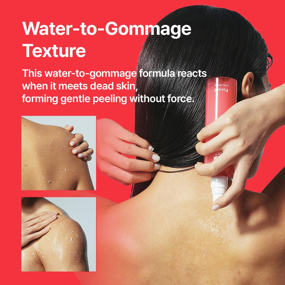 Parnell spray being applied to thigh demonstrating coverage and no-rinse convenience