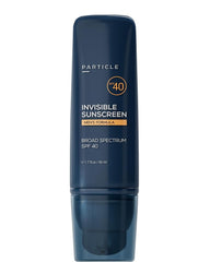 Particle front tube showing compact SPF 40 sunscreen for easy travel