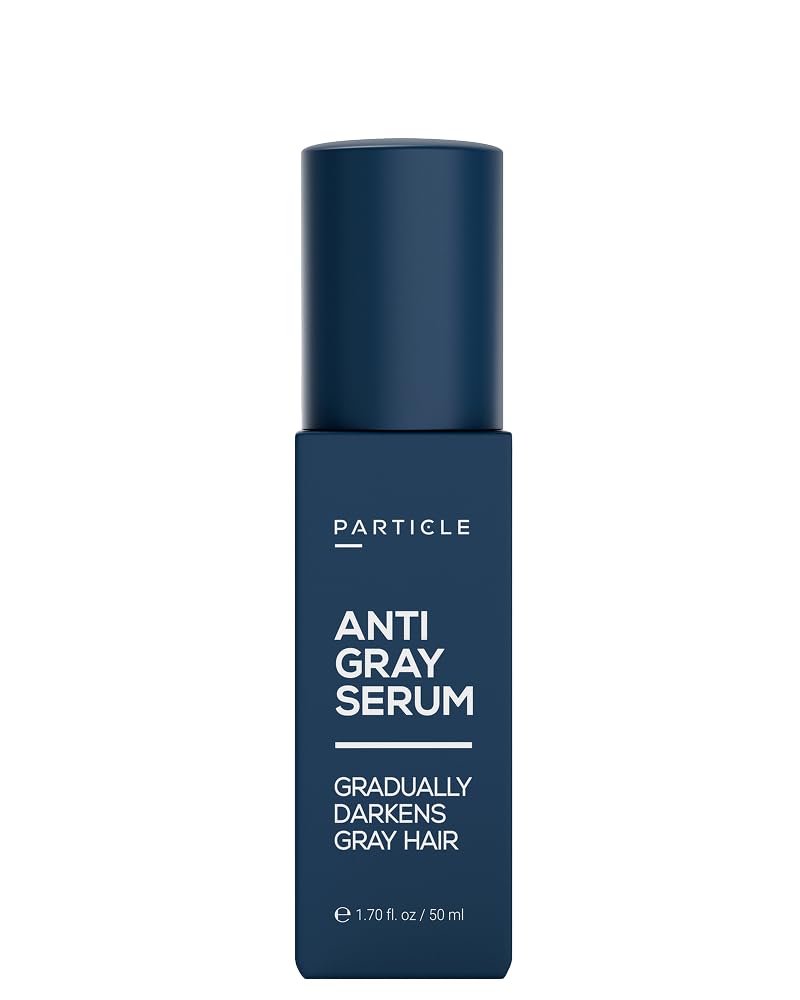 Particle front packaging shows product and benefits for gradual gray reduction