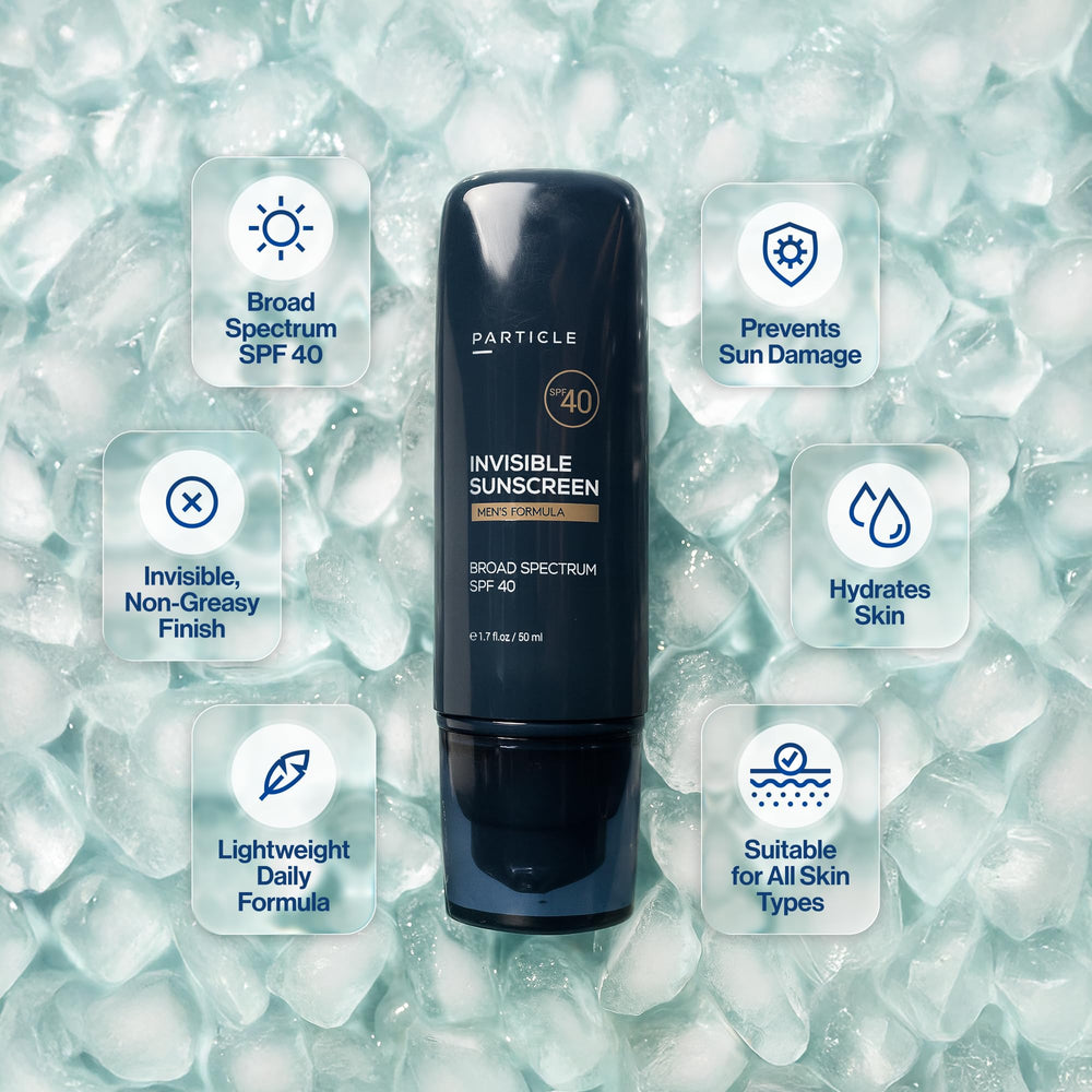 Particle sunscreen texture close-up demonstrating lightweight, clear application