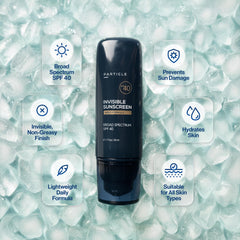 Particle sunscreen texture close-up demonstrating lightweight, clear application