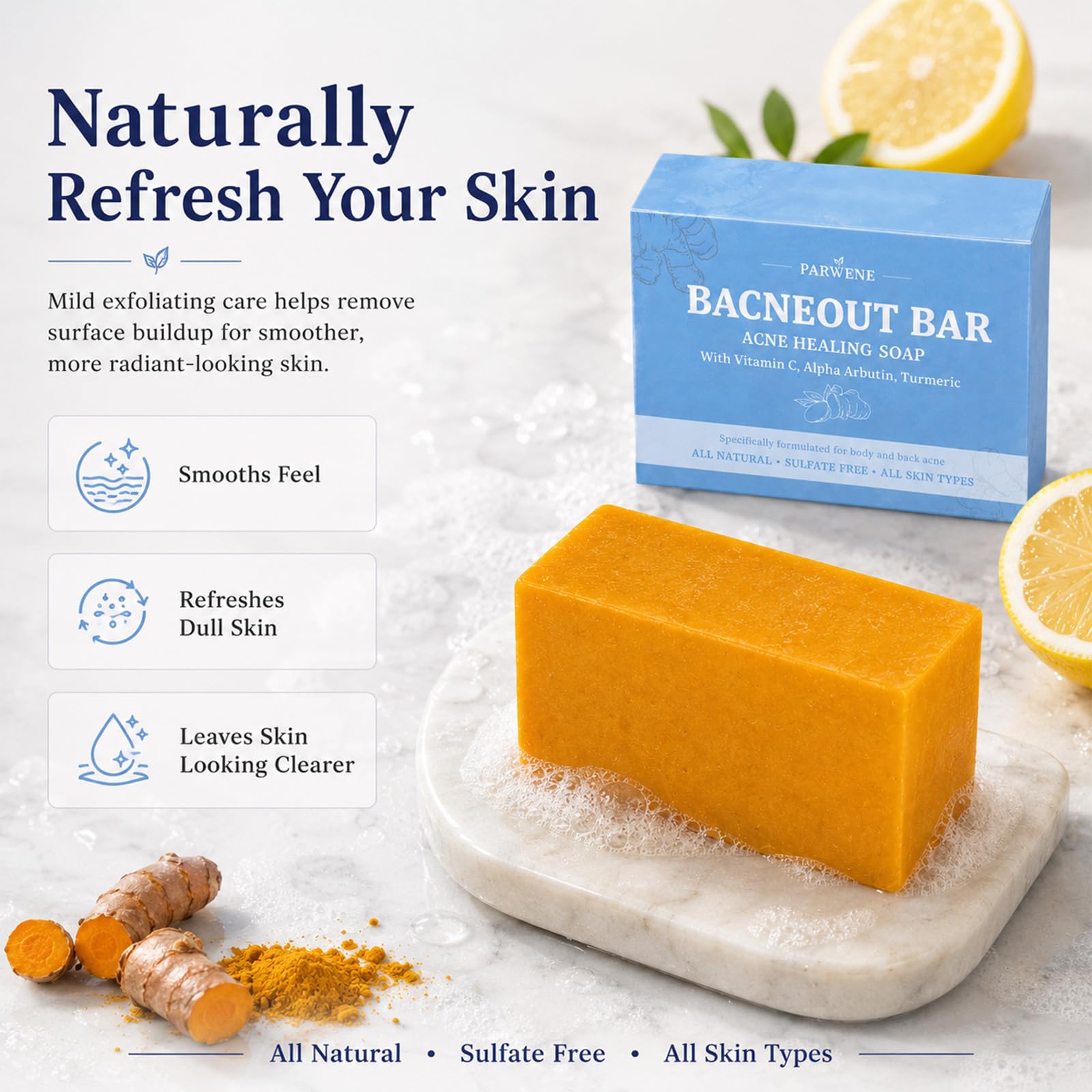 PARWENE BacneOut being used in shower to cleanse back and shoulders