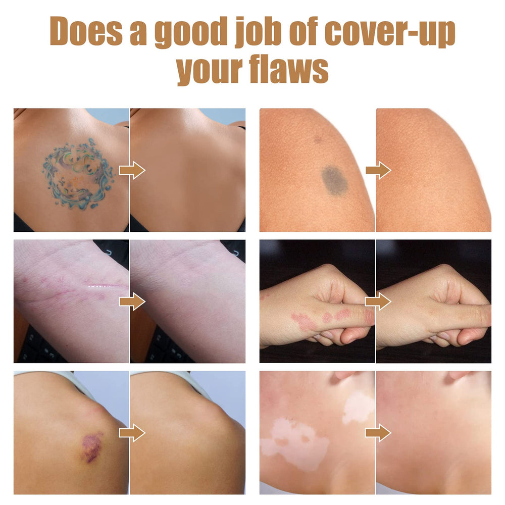 Pasobass before-and-after of tattoo area demonstrating strong high-pigment concealment