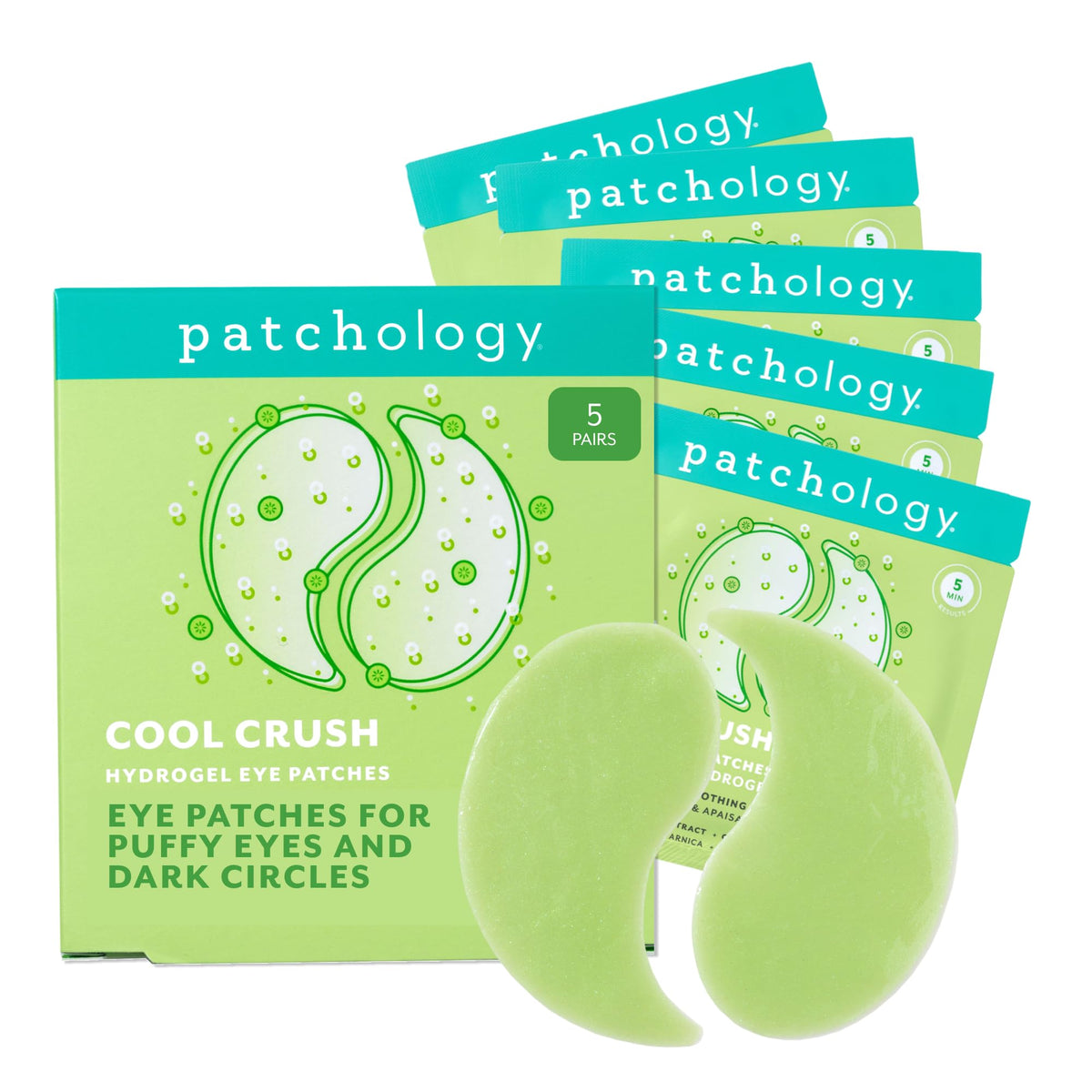 Patchology front packaging showing product and benefit of quick depuffing