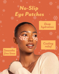 Patchology patches applied under-eye demonstrating no-slip fit for multitasking use