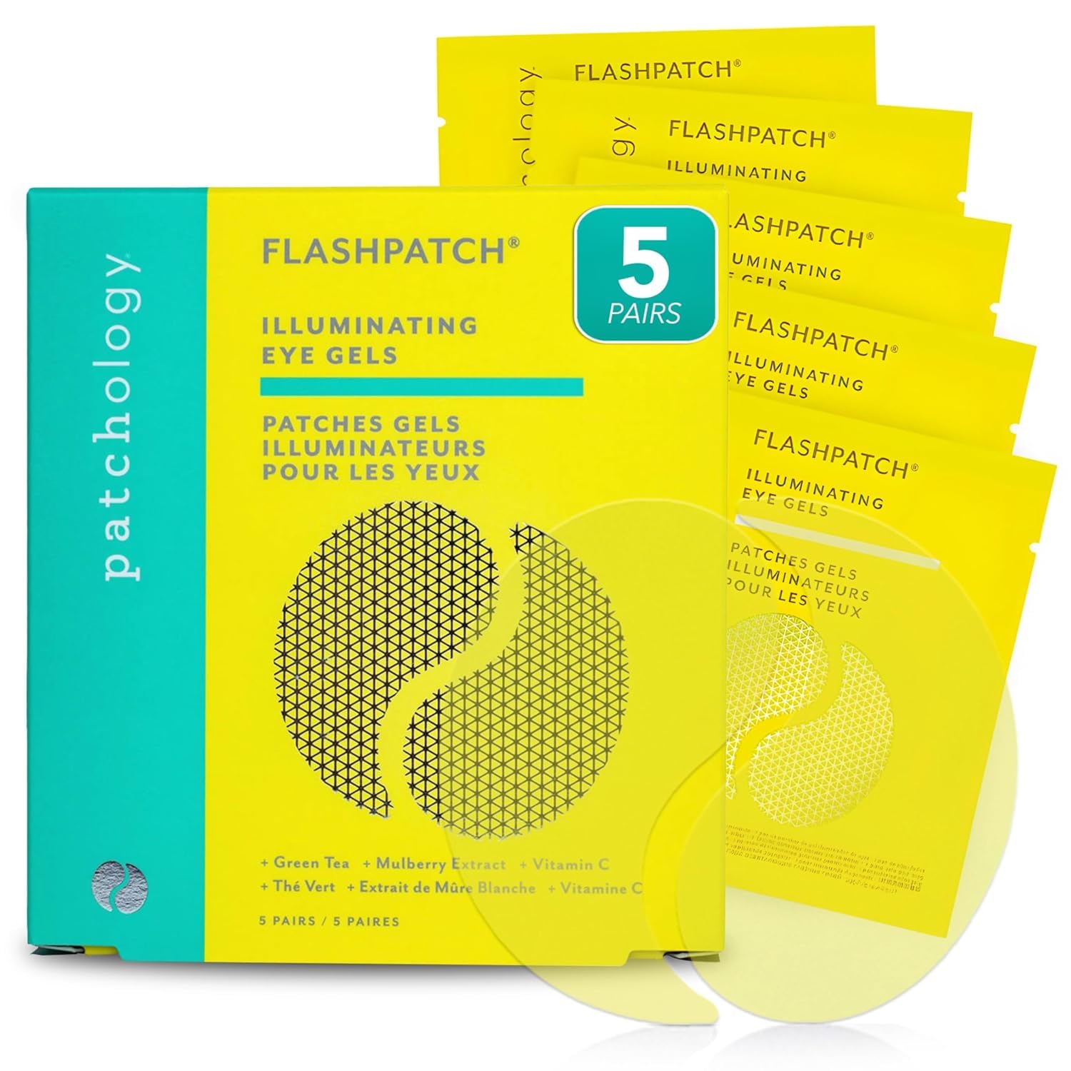 Patchology front packaging showing 5-pack and quick-brightening benefit