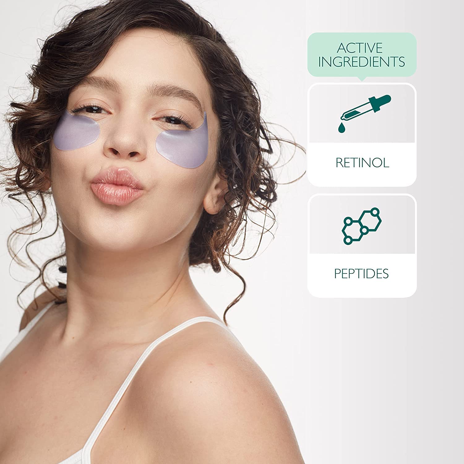Patchology patches applied under eye demonstrating smoothing effect