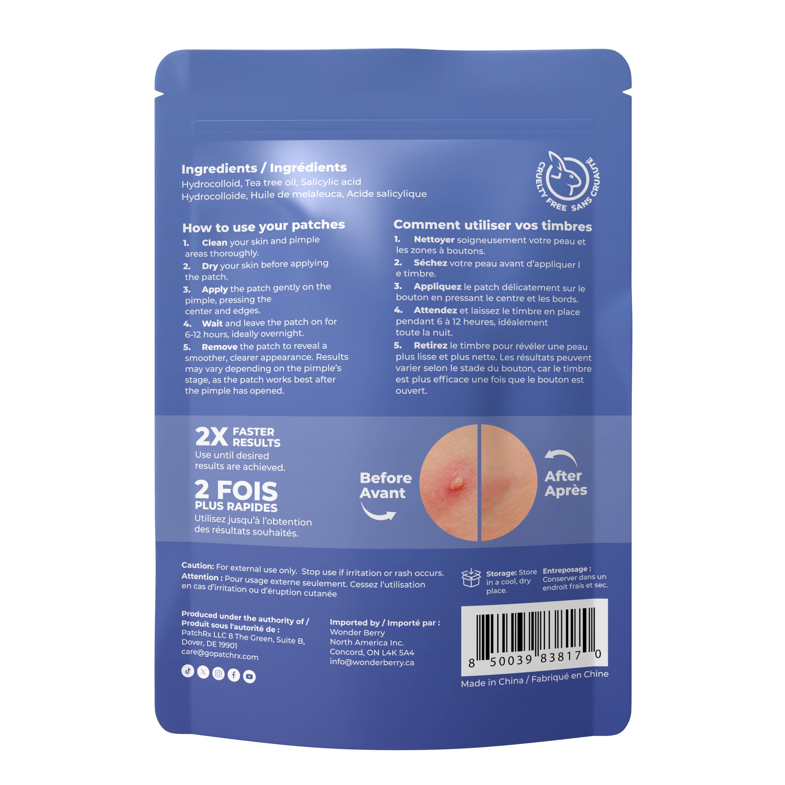 PatchRx patches stored in travel pouch for on-the-go blemish care and convenience