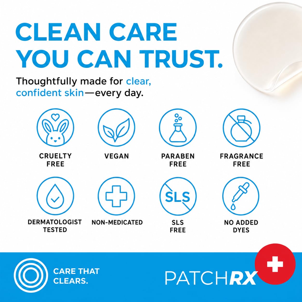 PatchRx size comparison showing small, medium, large dots for tailored coverage