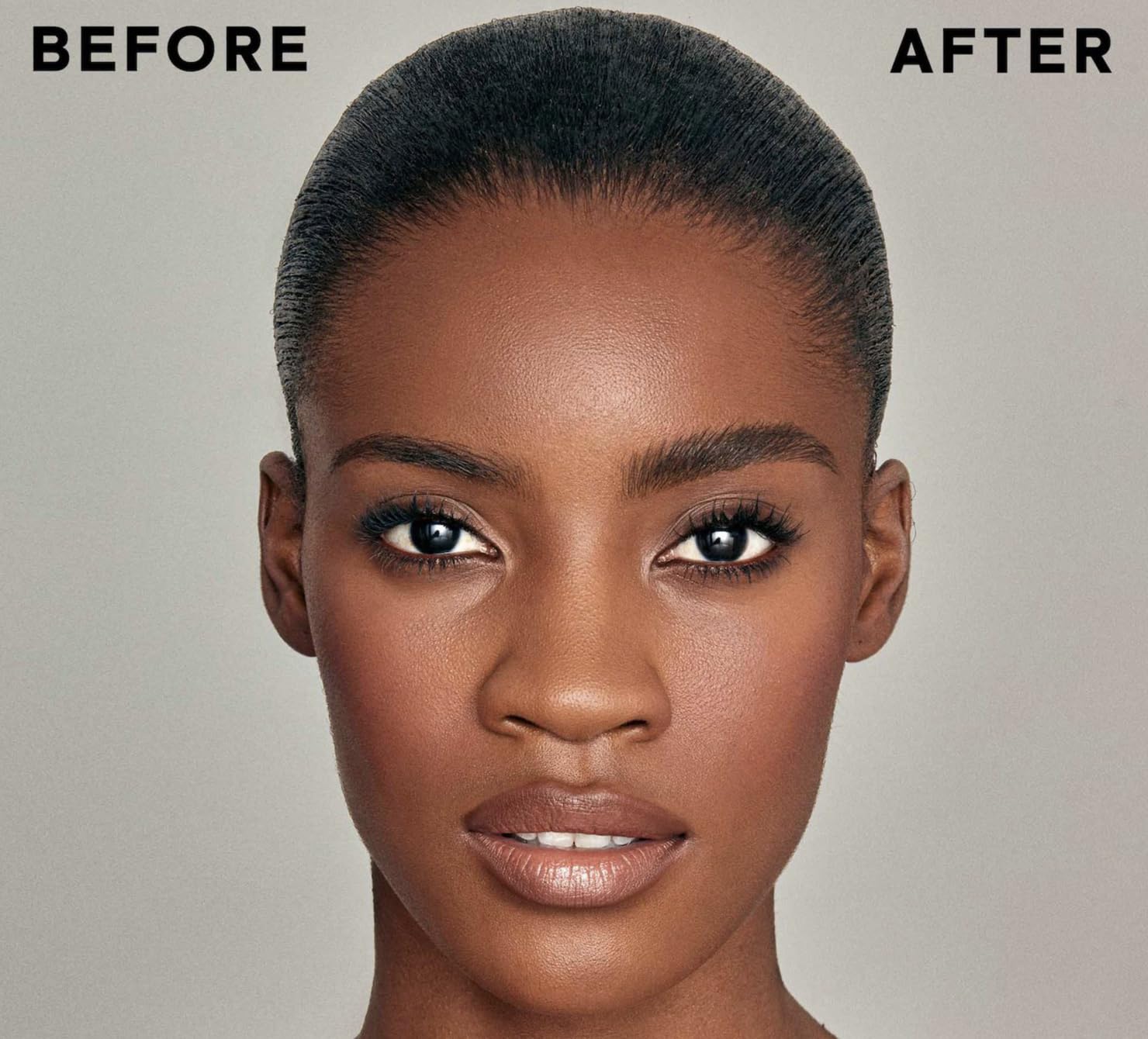 PATRICK TA gel applied on model showing lifted, laminated brow finish