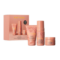 PATTERN Palo Santo mini kit front packaging showing three travel tubes and scent benefit