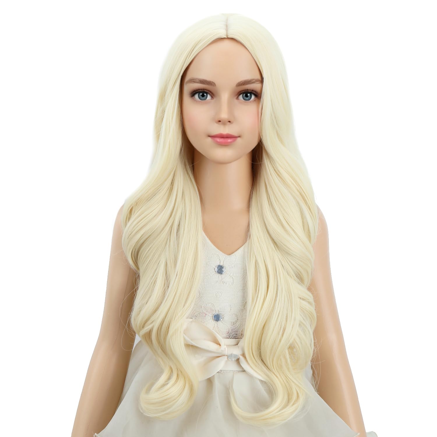 PATTNIUM front view long blonde wig showing full wavy length and style