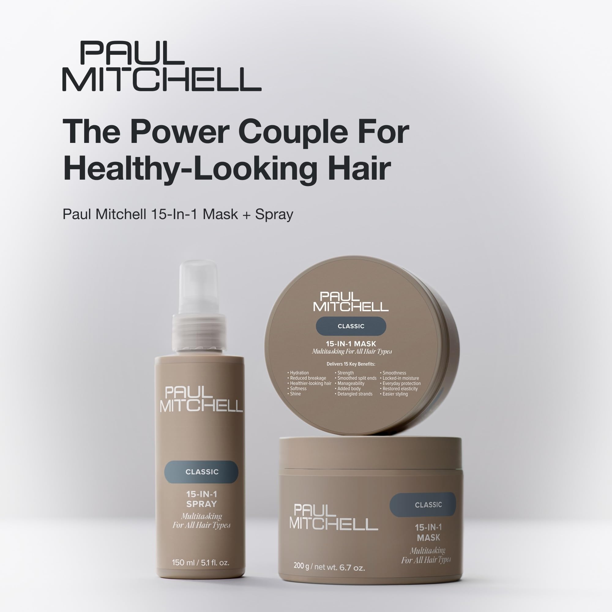 Paul Mitchell before-and-after hair comparison showing reduced frizz and added shine