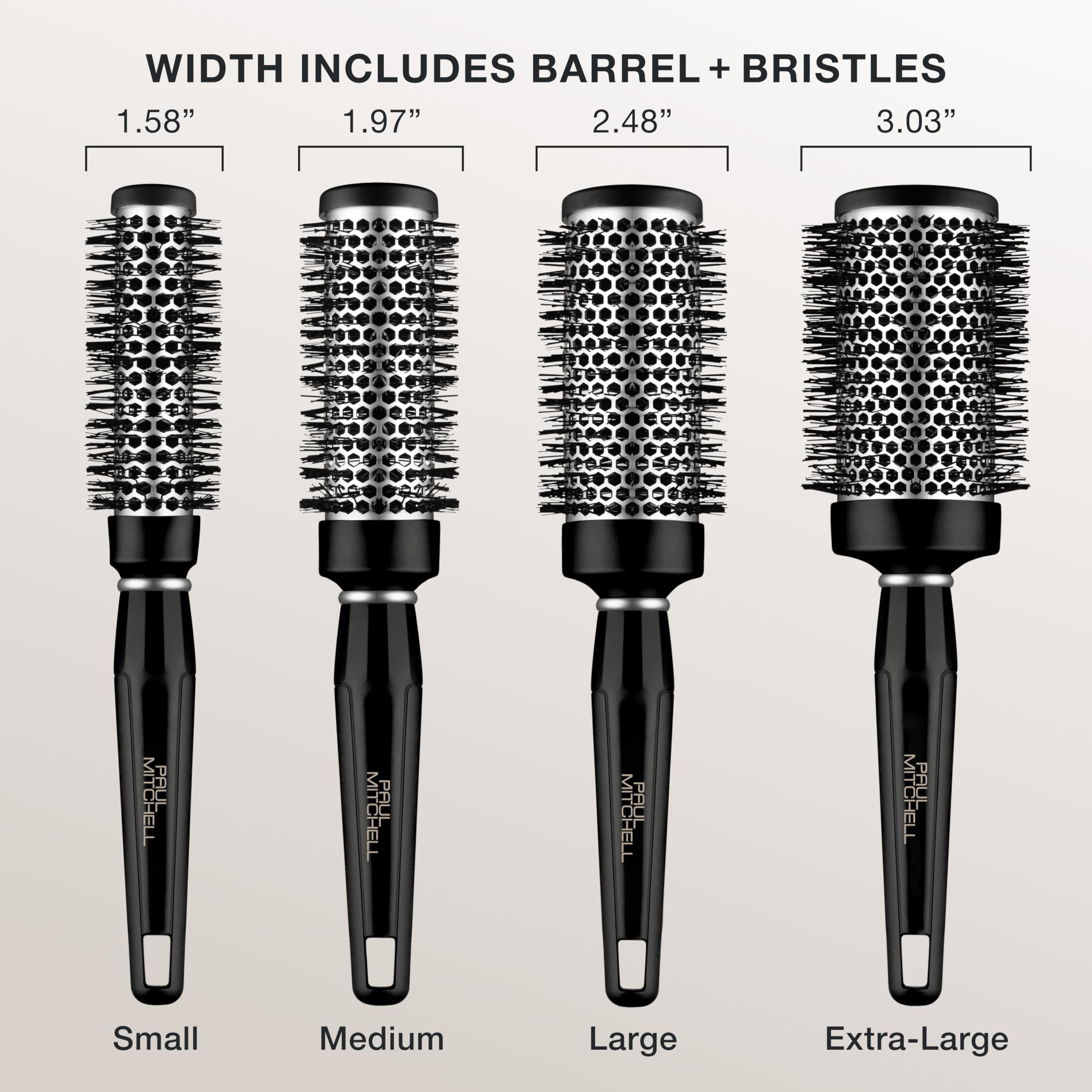 Paul Mitchell aluminum barrel close-up highlighting vents, helps shape hair