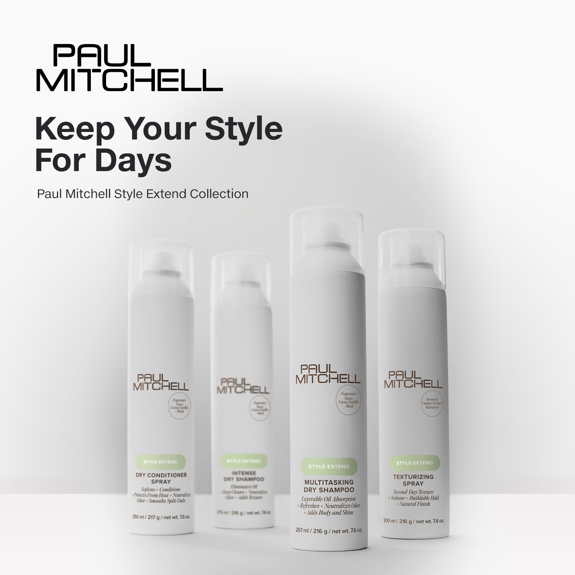 Paul Mitchell dry shampoo label close-up highlighting product claims and ingredient transparency