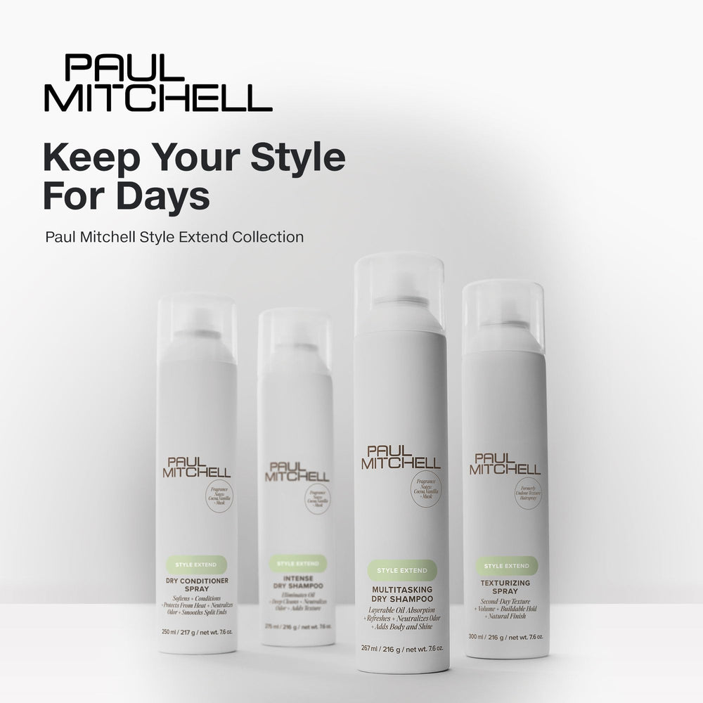 Paul Mitchell dry shampoo label close-up highlighting product claims and ingredient transparency