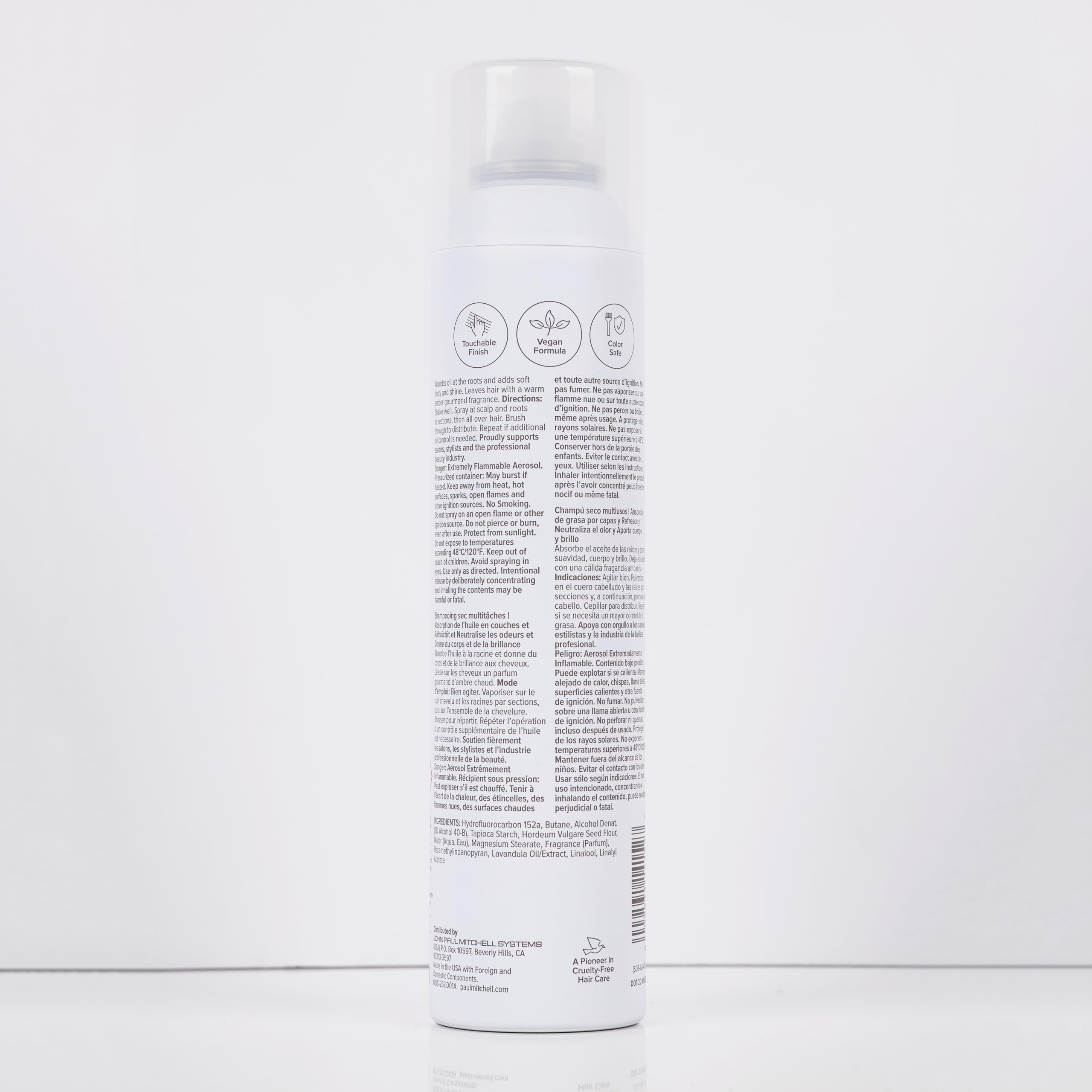 Paul Mitchell dry shampoo on bathroom counter in a styled routine for convenient daily refresh