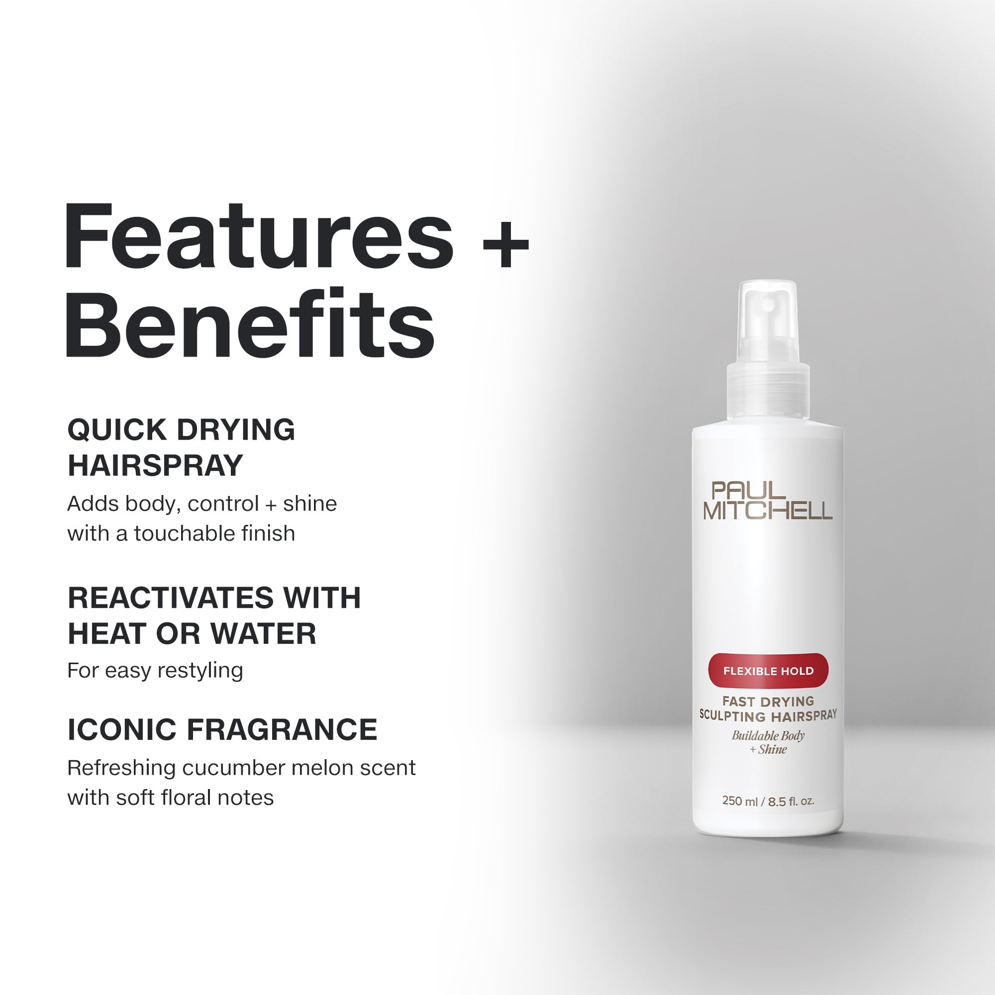 Paul Mitchell fine mist in air demonstrating fast-drying benefit