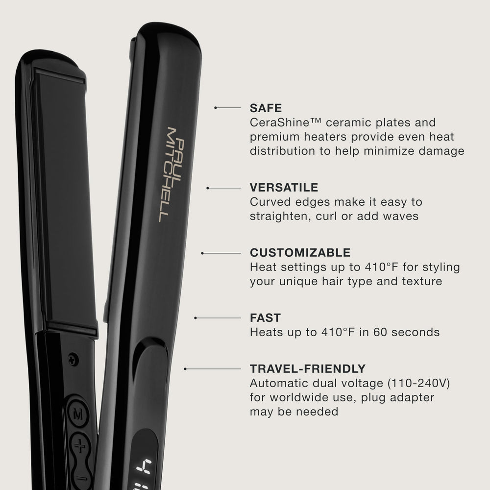 Paul Mitchell ceramic plates close-up showing smooth surface for even heat distribution
