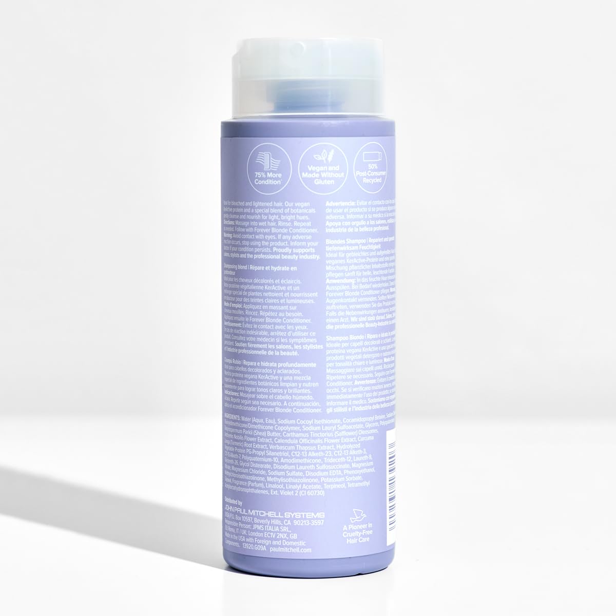 Paul Mitchell bottle with recycled packaging note showing sustainability