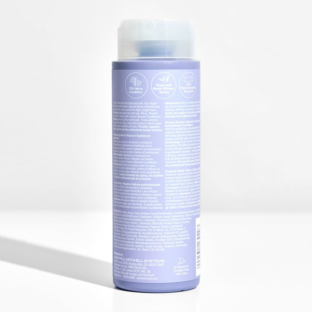 Paul Mitchell bottle with recycled packaging note showing sustainability