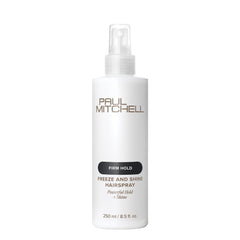 Paul Mitchell Freeze and Shine front packaging showing salon-ready bottle and branding benefit: reliable hold