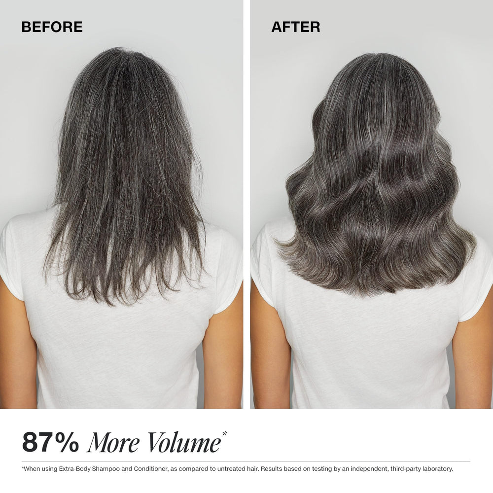 Paul Mitchell before-and-after fine hair, displays visible lift and fuller look