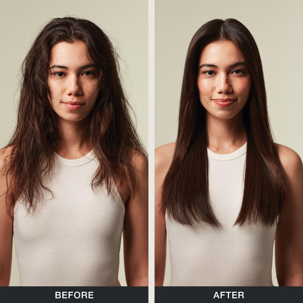 Paul Mitchell serum being applied to damp hair for faster blow‑dry
