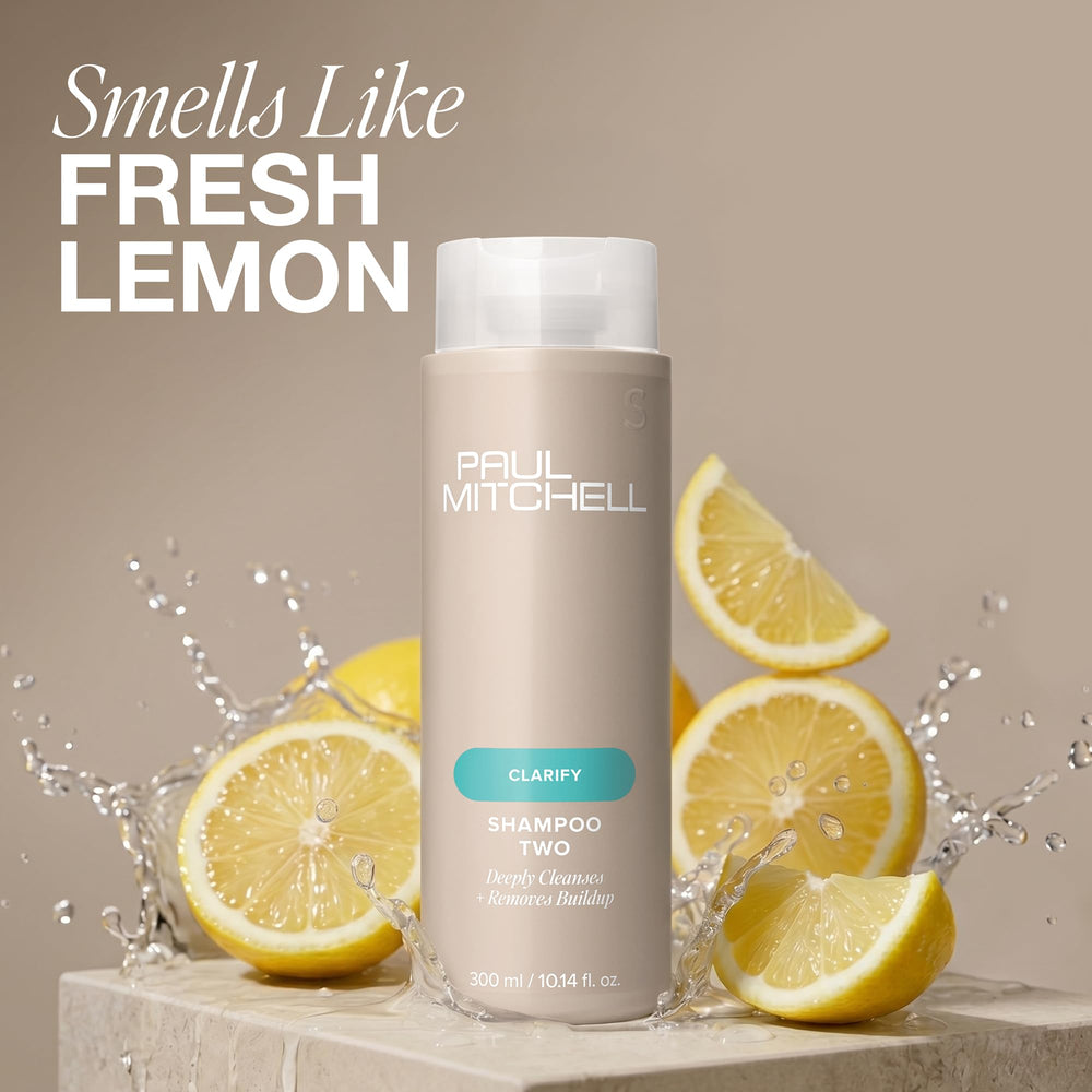 Paul Mitchell Shampoo Two bottle highlighting post-consumer recycled packaging benefit