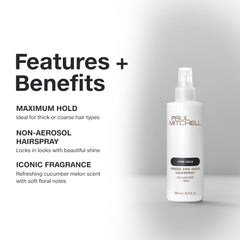 Paul Mitchell hairspray on coarse hair close-up showing glossy texture benefit: enhanced shine