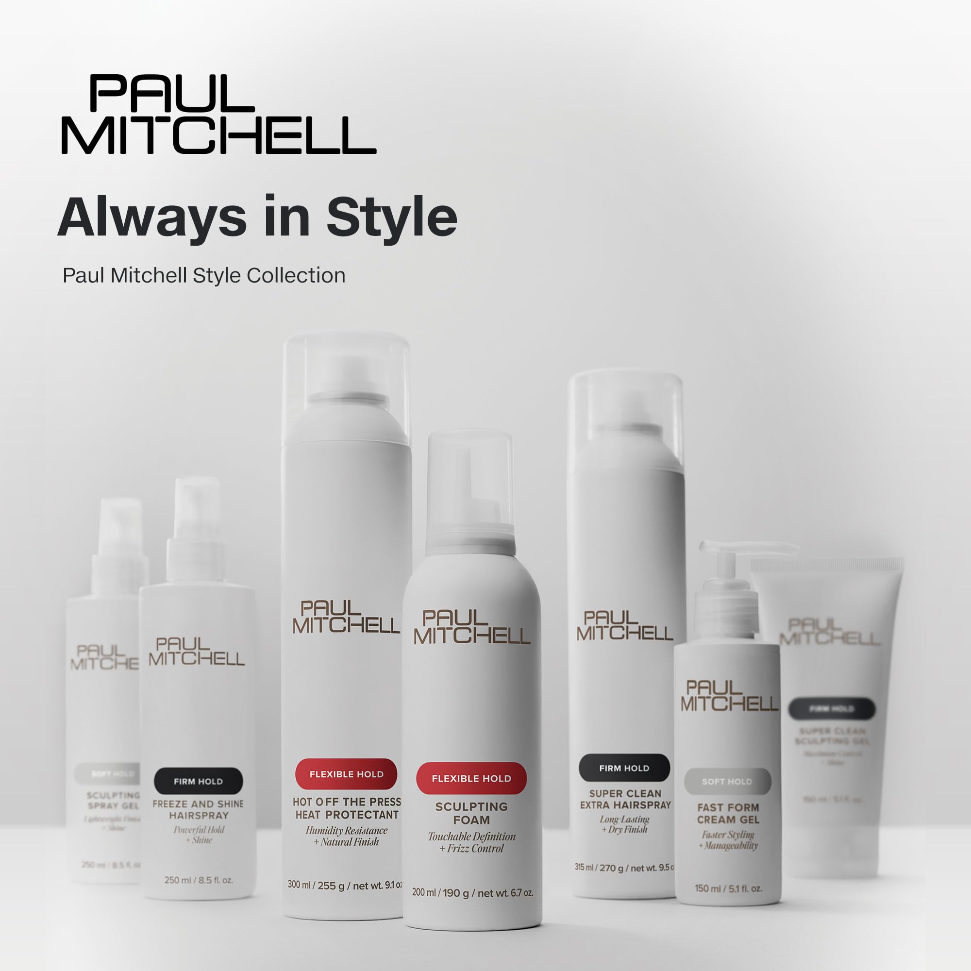 Paul Mitchell soft hairspray in hand scale shot conveying compact size and travel-friendly benefit