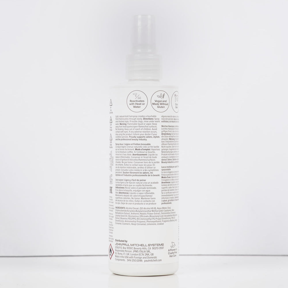 Paul Mitchell soft hairspray lifestyle blowout image showing finished soft hairstyle and flexible movement benefit