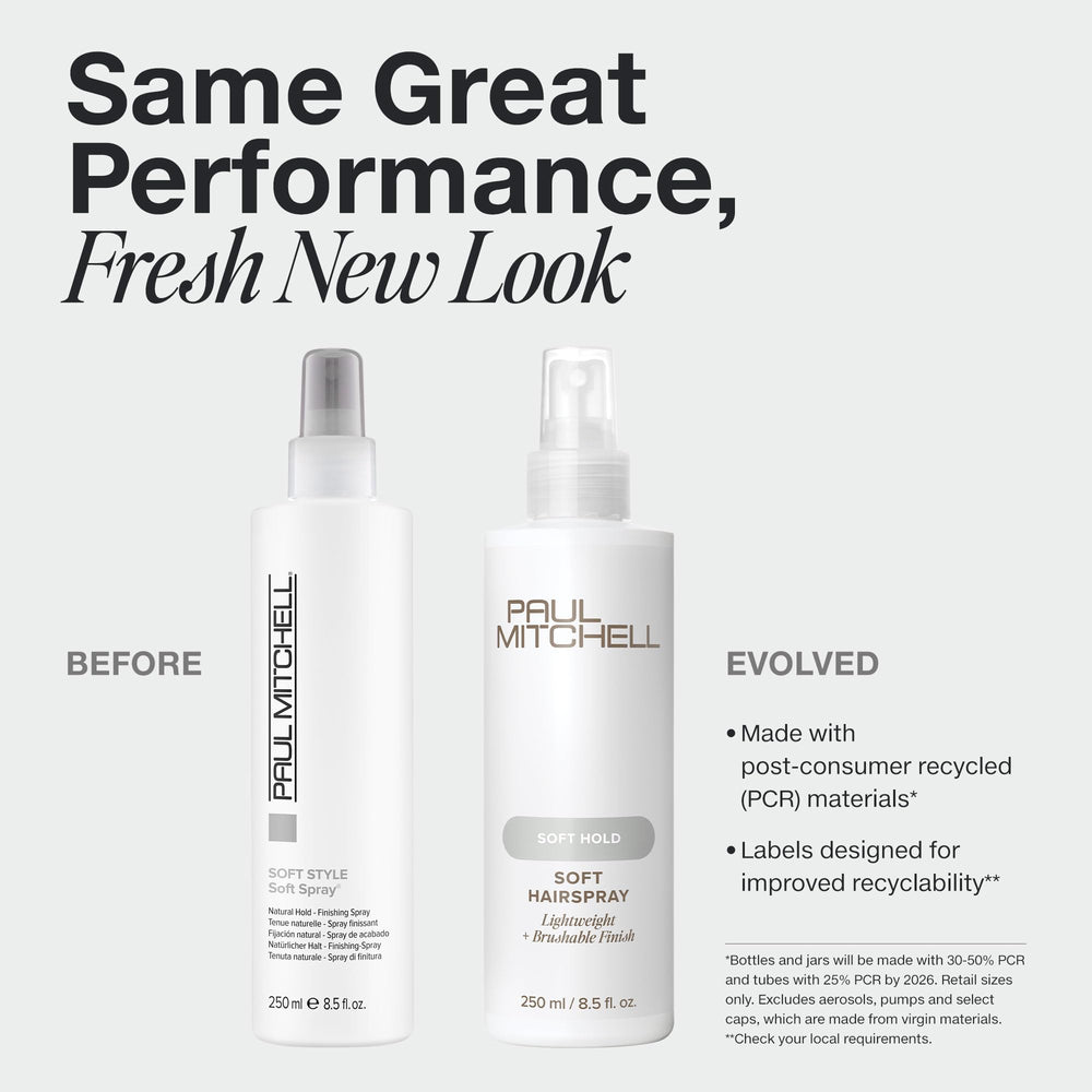 Paul Mitchell soft hairspray spray action demonstrating lightweight mist and even application benefit