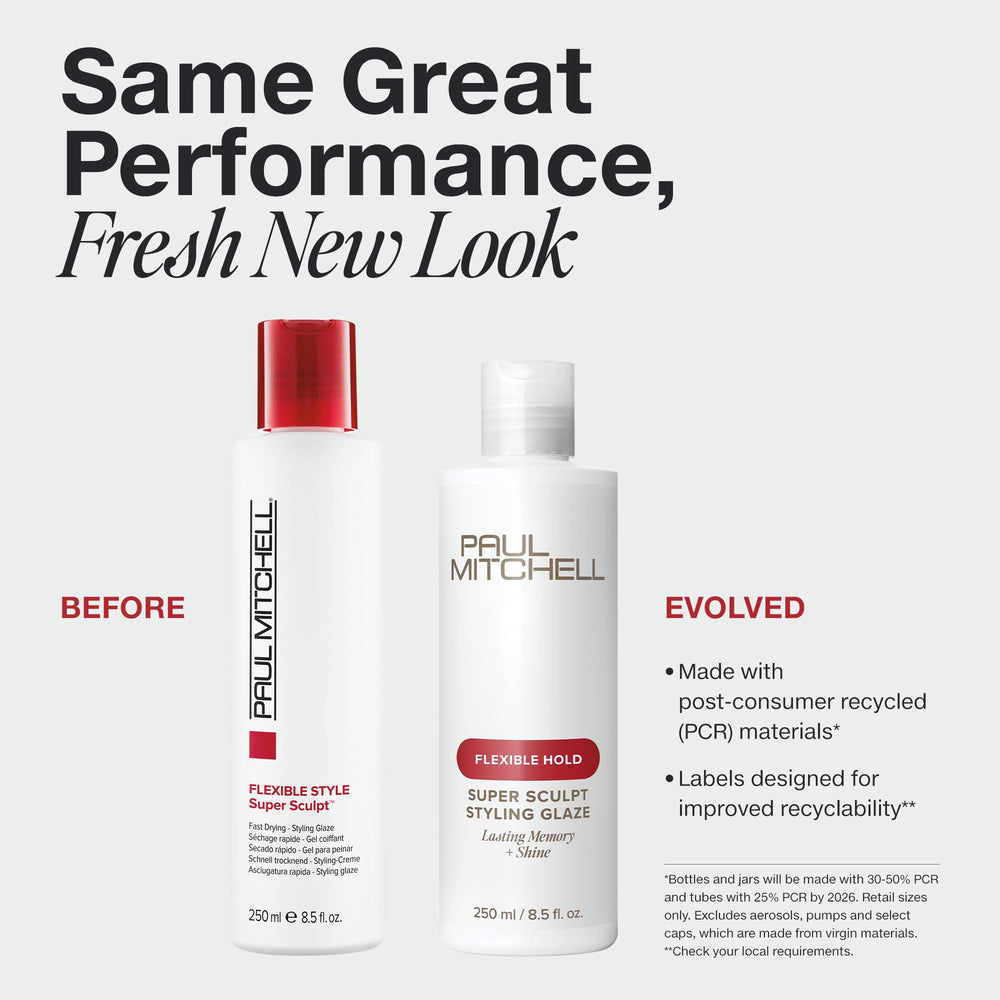 Paul Mitchell Super Sculpt pouring styling glaze into hand for fast application benefit