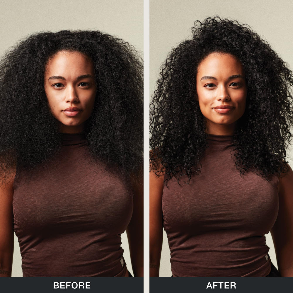 Paul Mitchell before-and-after textured hair showing reduced frizz and shine