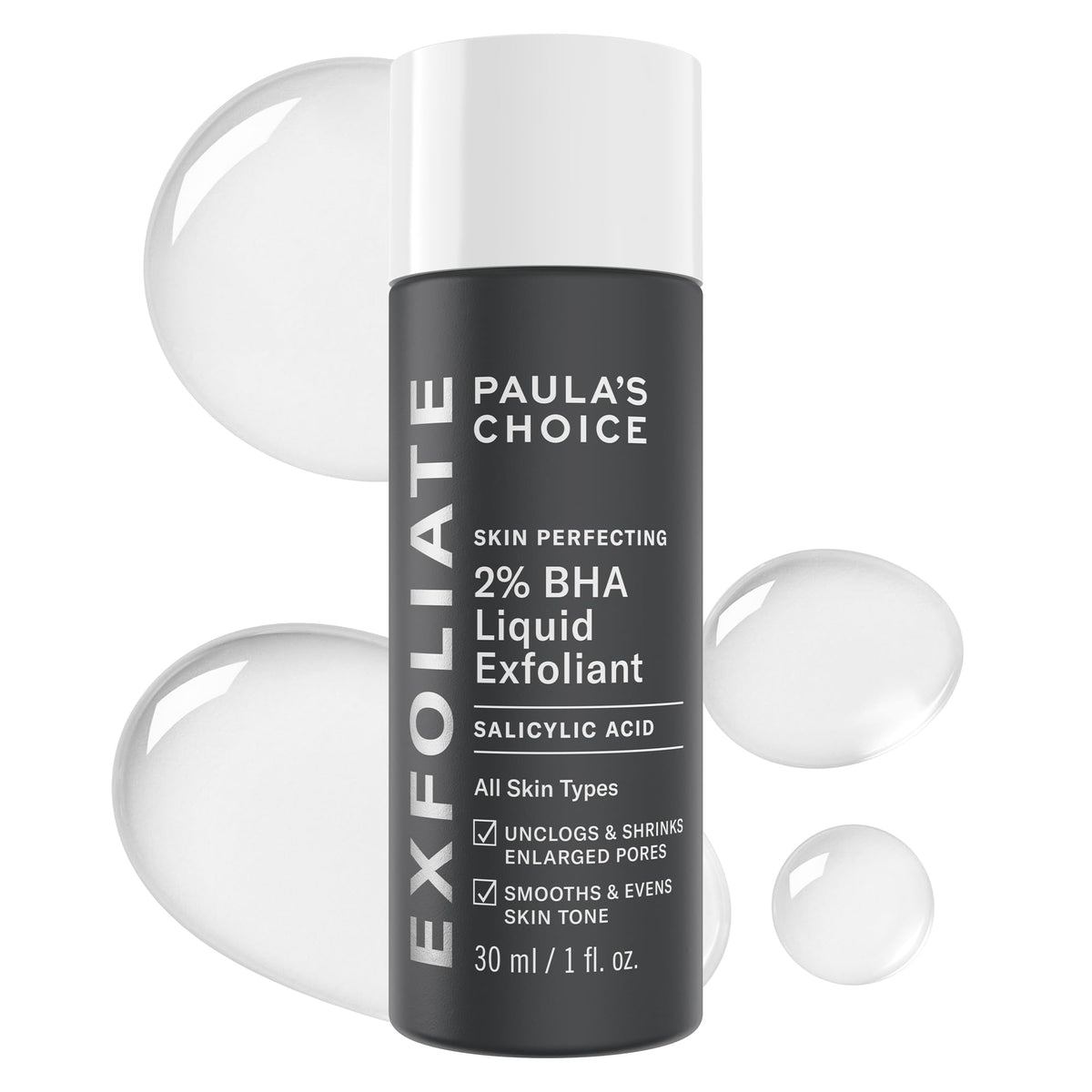 Paula's Choice front bottle showing clear label and compact size benefit