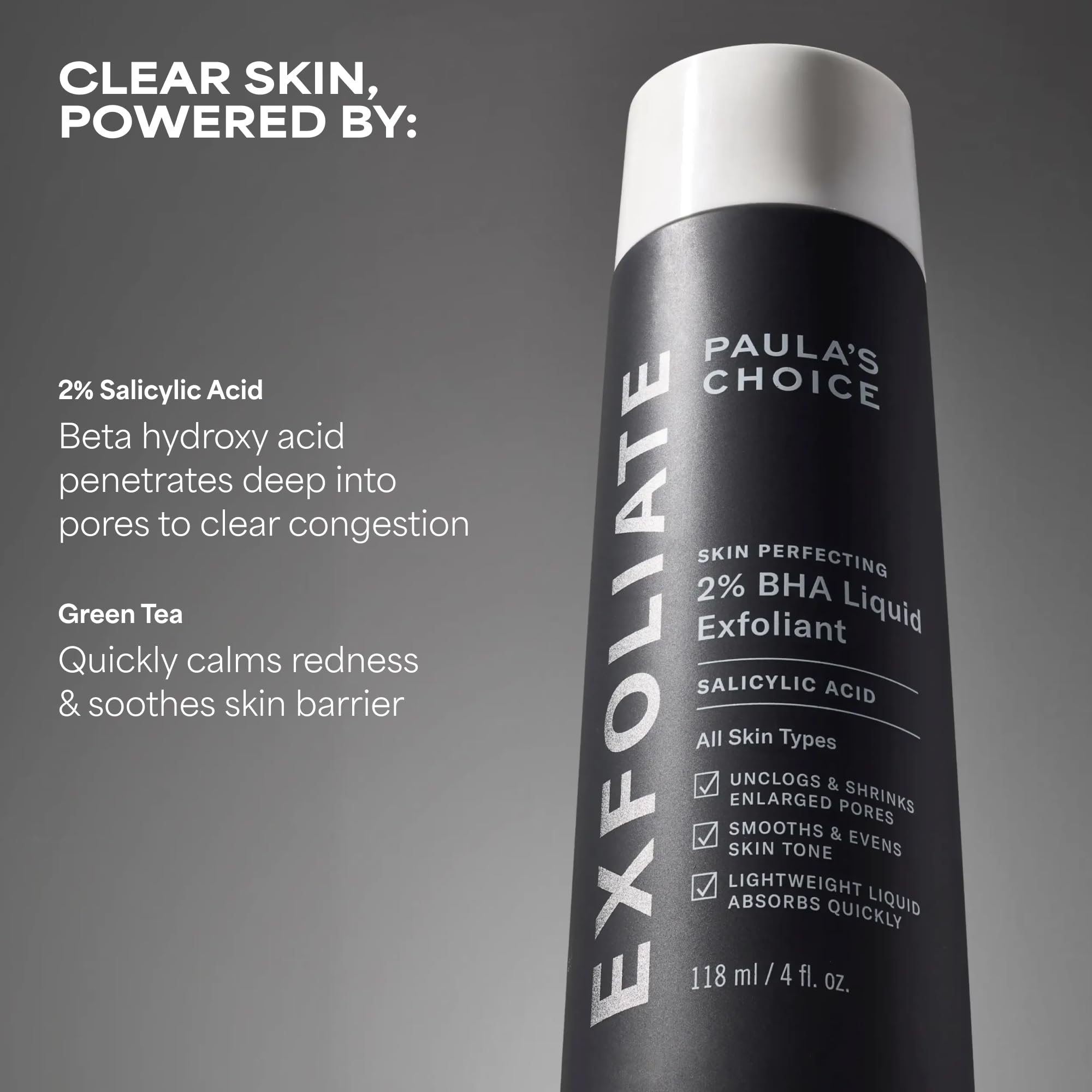 Paula's Choice bottle on bathroom shelf conveying daily routine benefit