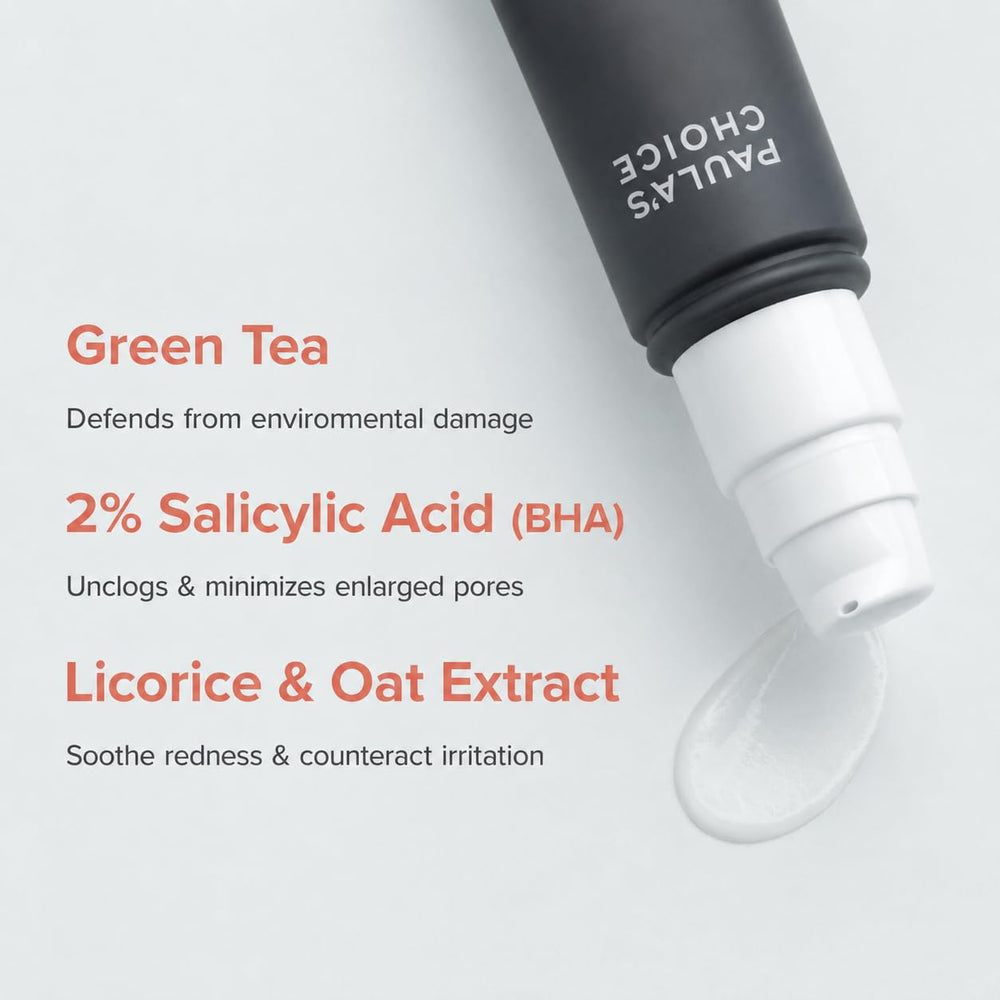 Paula's Choice bottle label detail highlighting ingredients and fragrance-free formulation benefits