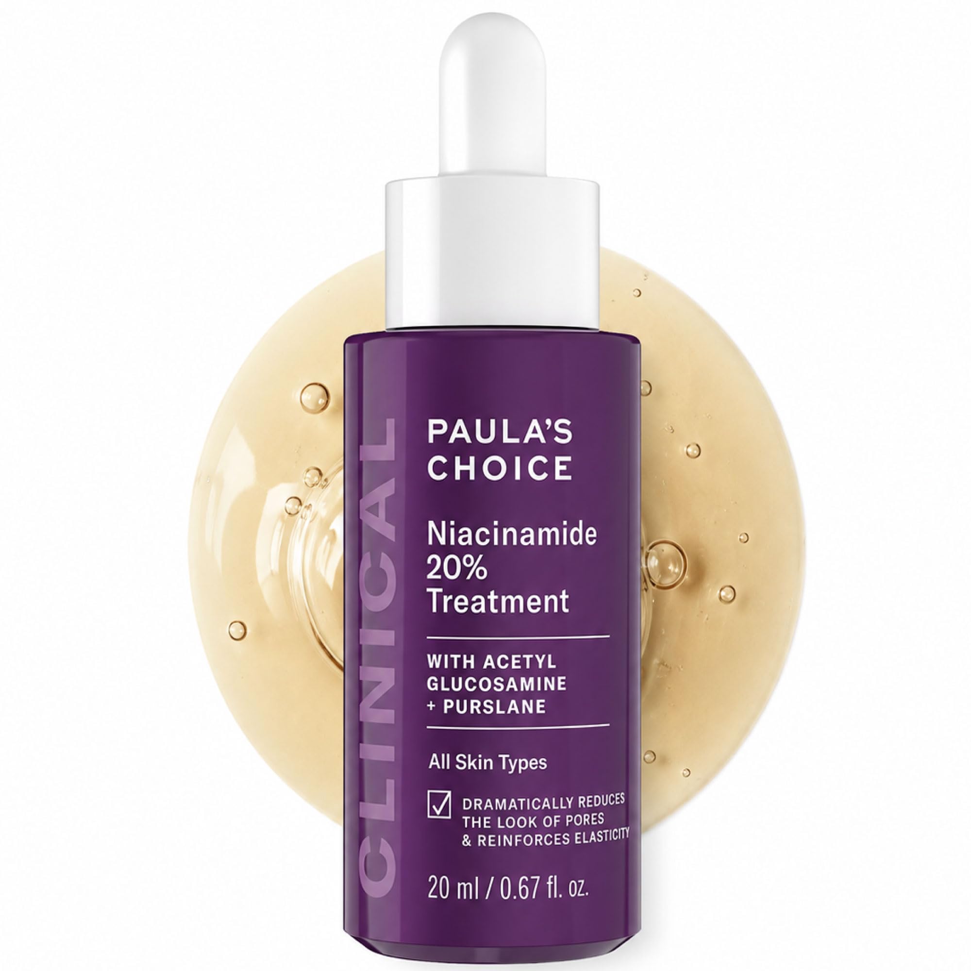Paula's Choice front packaging of 20% niacinamide serum showing product benefit