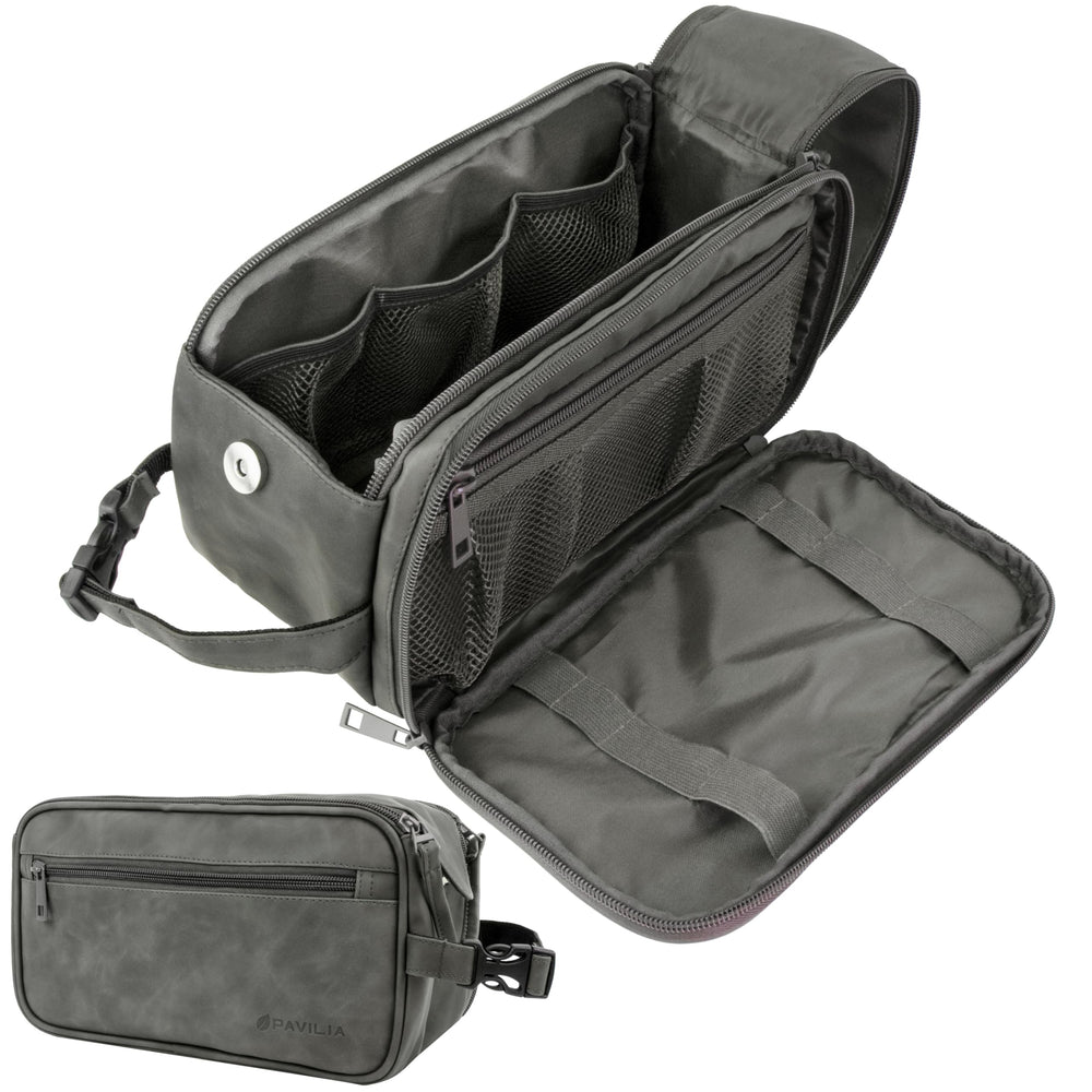 PAVILIA front view showing dark grey PU leather and durable design benefit organization