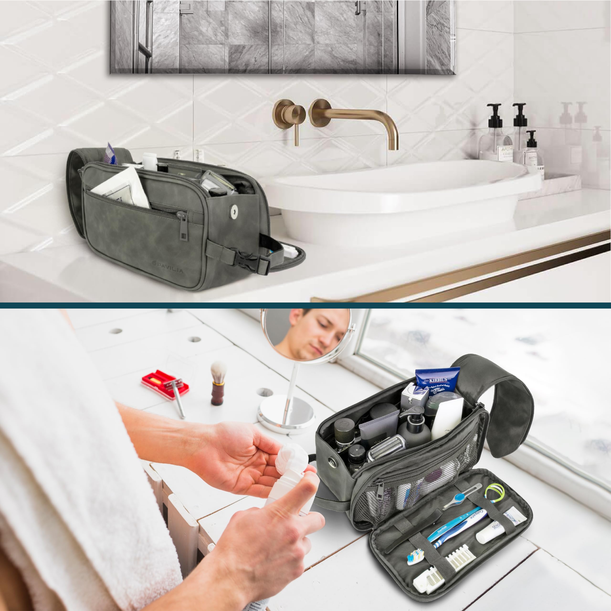 PAVILIA handle with clip used to hang bag for convenient access benefit