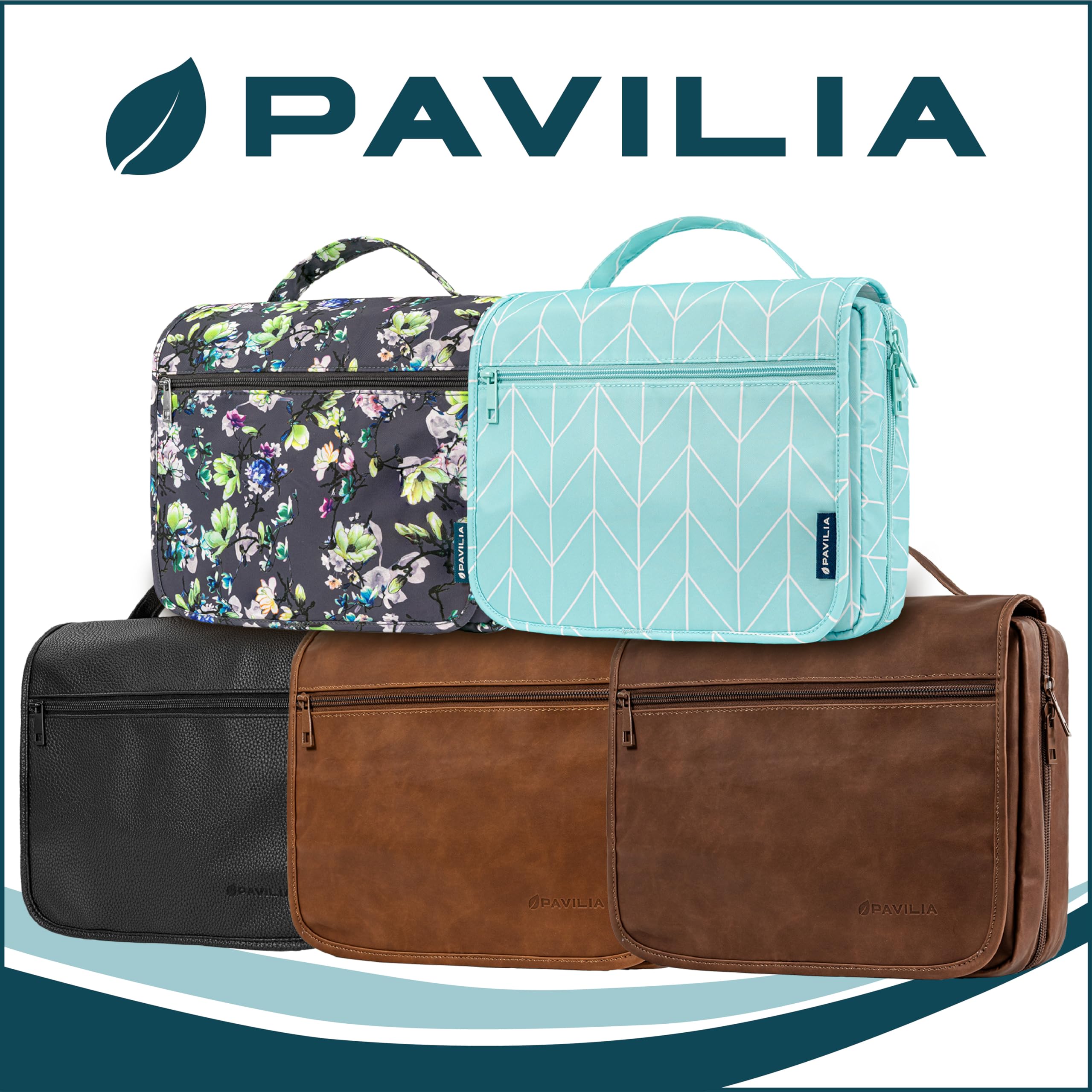 PAVILIA lifestyle traveler by hotel sink, organized grooming on the go