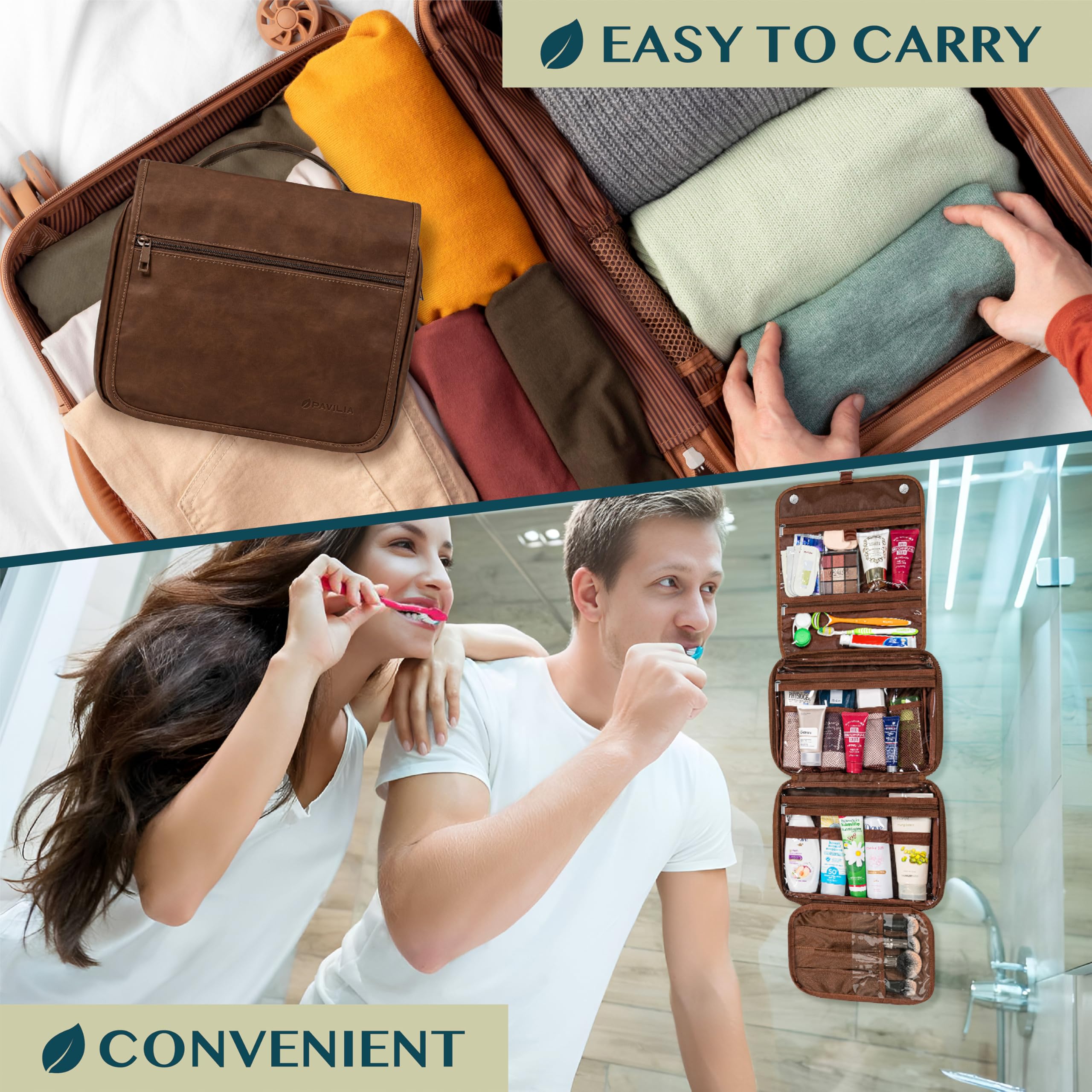 PAVILIA zippered front pocket with items, secure organization on trips