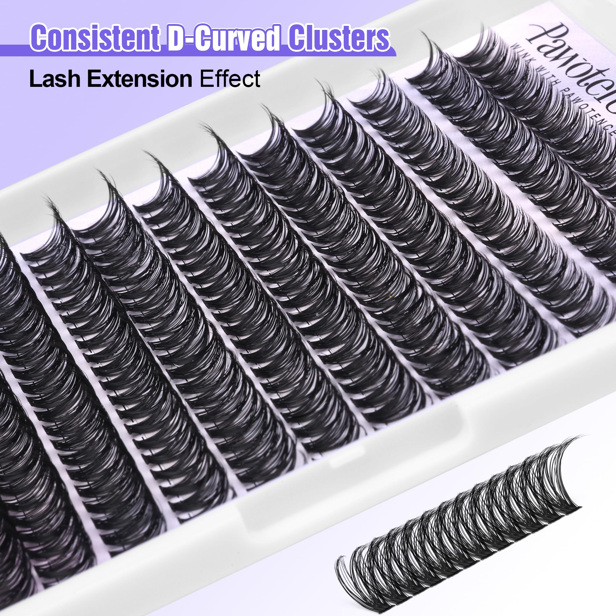 Pawotence before and after eye view illustrating fuller, blended lash result