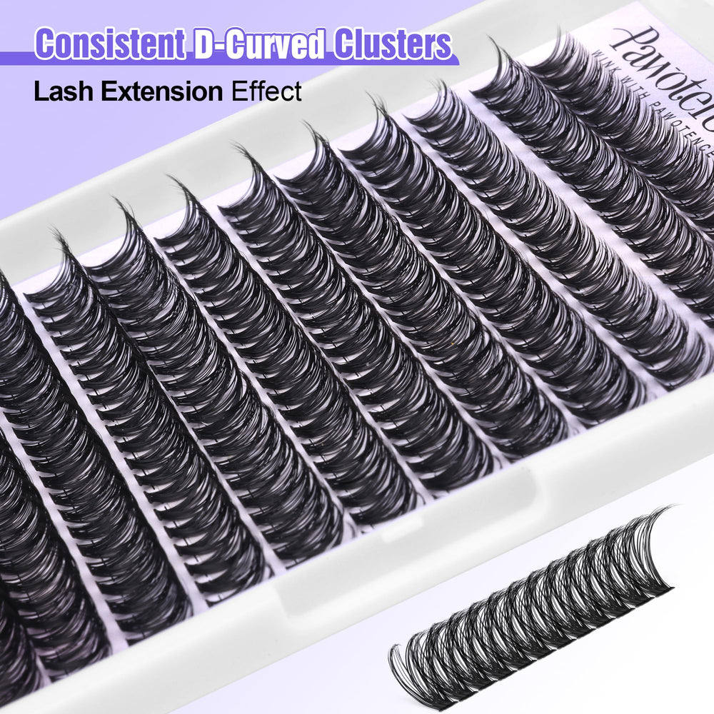 Pawotence before and after eye view illustrating fuller, blended lash result
