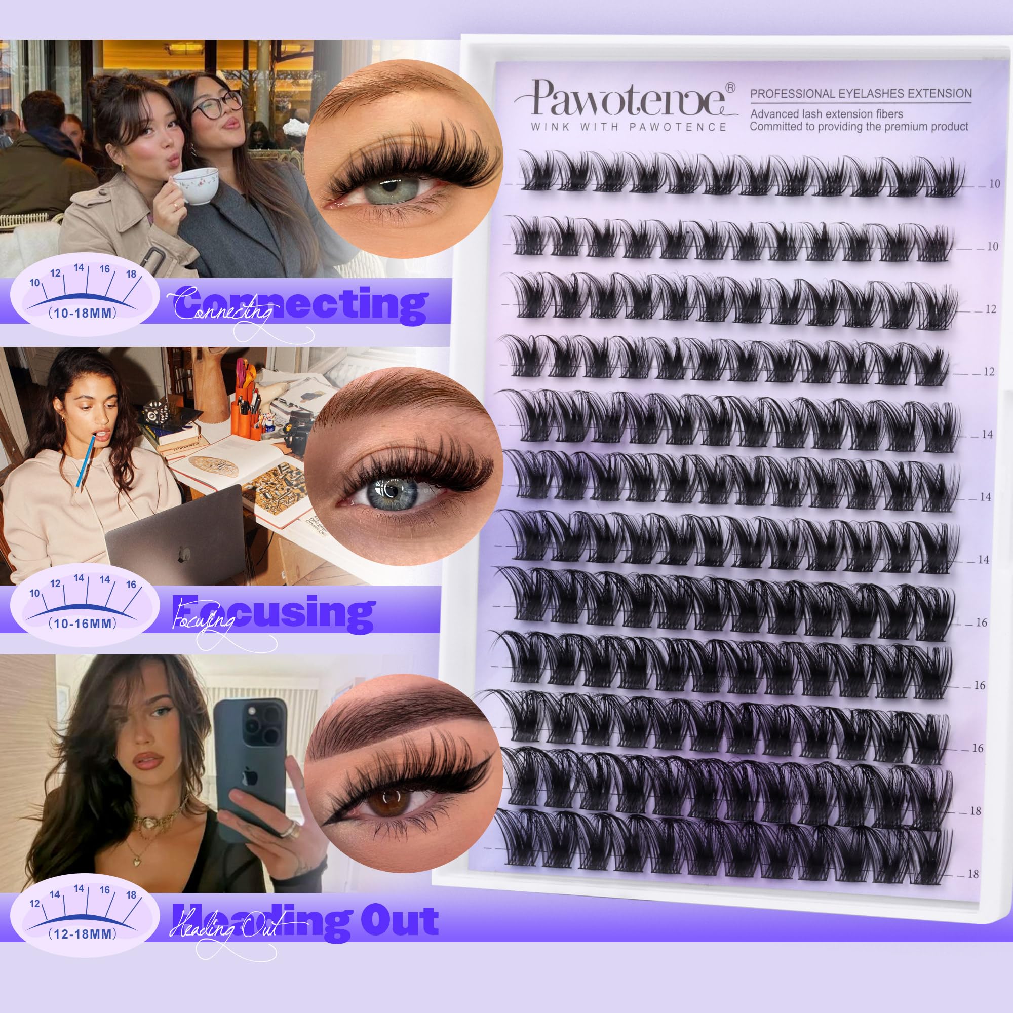 Pawotence before and after eye comparison showing fuller, wispy lashes