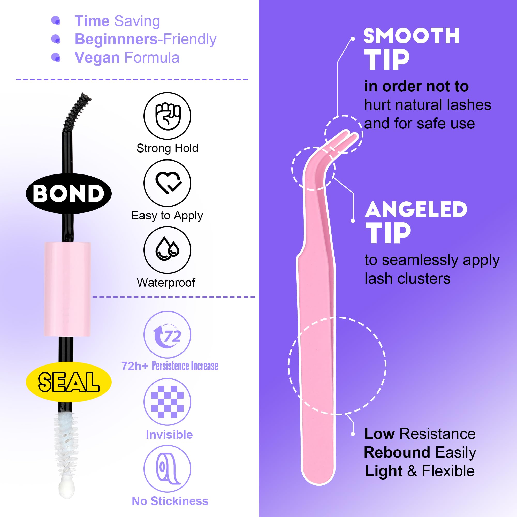 Pawotence lash bond and seal bottle showing stronger hold benefit