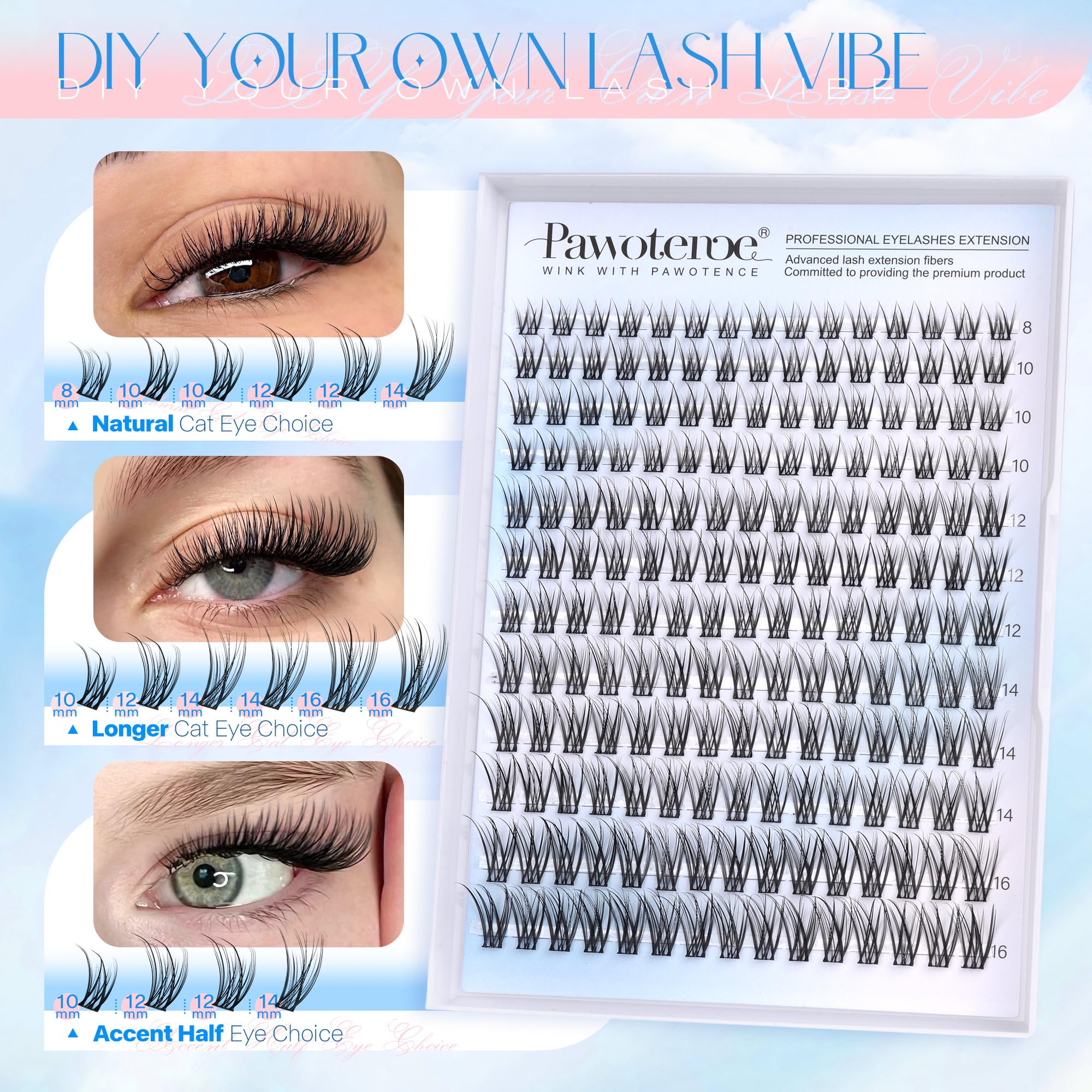 Pawotence close-up of soft cluster lash fibers for natural volume